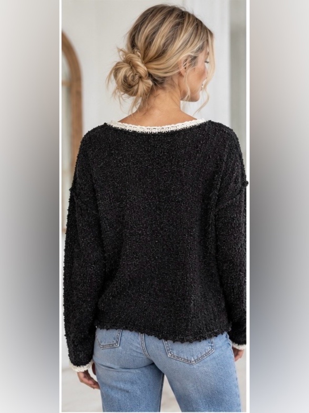 Zenana Outfitters Super Soft Crewneck Sweater with Cream Trim -New In Bag - Picture 3 of 9